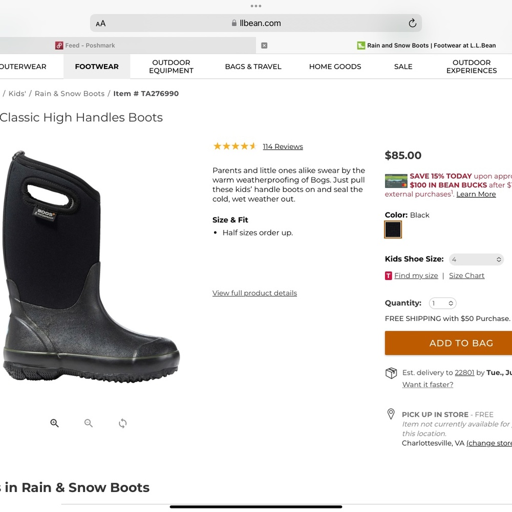 LL Bean/BOGS kids boots size 5